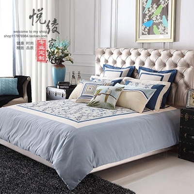 中式美式高档床上用品现代简约样板房棉麻多件套别墅软装家纺床品