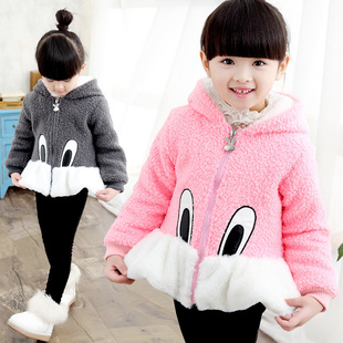 女童冬季新款童装韩版女童加厚卡通兔子毛毛衣儿童外套宝宝衣服