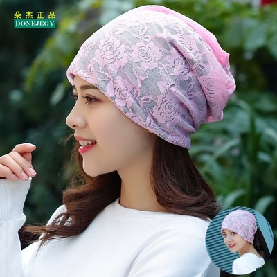 帽子女夏韩版月子堆堆帽化疗帽女透气薄弹性内衬蕾丝套头帽包头帽