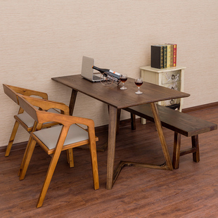 北欧现代简约方形茶几薄形实木餐桌椅组合书桌靠背椅子圆形咖啡桌