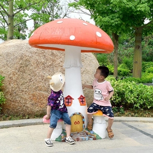 大型户外仿真植物蘑菇玻璃钢雕塑园林花园幼儿园功夫熊猫凳子摆件