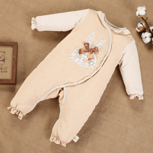婴儿服装秋冬宝宝哈衣长袖爬服彩棉加厚保暖斜襟单排扣婴儿连体衣