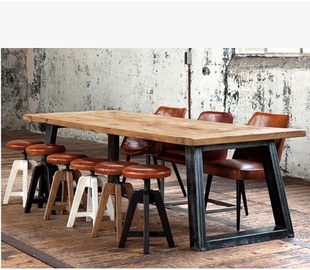 专业定做美式复实木铁艺餐桌椅组合饭桌办公桌会议桌做旧酒吧桌