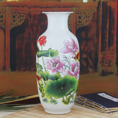 景德镇陶瓷器青花粉彩花瓶摆件富贵竹花插现代时尚客厅家居装饰品