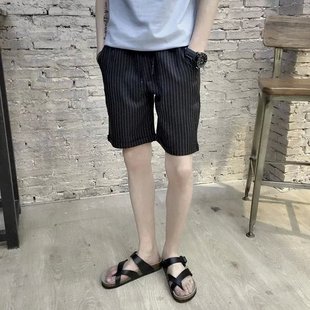 2016男士夏季裤子男五分裤港风修身男直筒裤竖条纹时尚休闲短裤潮