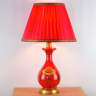 婚庆陶瓷台灯家居装饰灯饰灯具卧室床头台灯中式古典红色台灯包邮