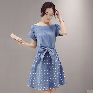 2016春夏女装新款韩版时尚修身一字领连衣裙