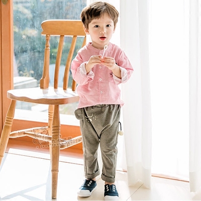 2017春夏新款 bebezoo绅士小熊衬衣套装 0-1-3岁外出服两件套