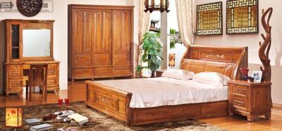 中式全实木单双人床 香樟木储物床 实木床头柜 现代中式雕花婚床