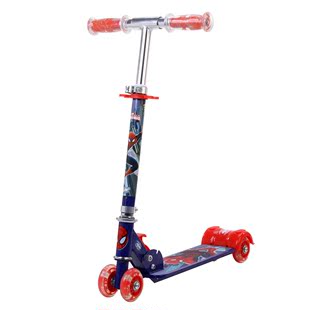迪士尼滑板车儿童闪光四轮踏板车折叠可调4轮蜘蛛侠 KT猫滑滑车