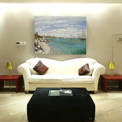 莫奈海边帆船欧式古典油画抽象画沙发背景画喷绘无框装饰画画心