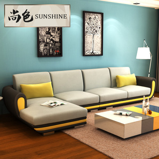 布艺沙发组合小户型布沙发可拆洗皮配布沙发转角客厅家具皮布沙发