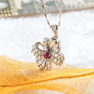 泰国天然红宝石项链吊坠女款925纯银挂坠时尚简约水晶银首饰品