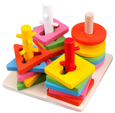 智力四套柱 QQ05儿童早教益智力木制婴儿几何形状配对认知积木