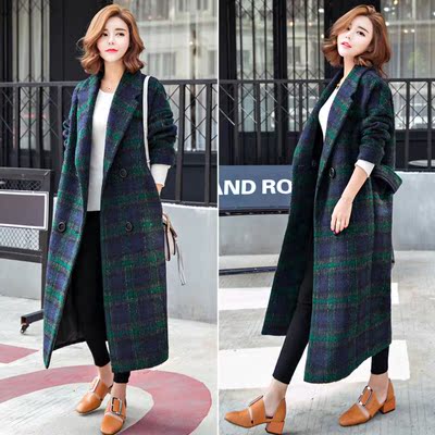 香港代购2016秋冬女装加厚长款大衣韩版宽松显瘦格子羊毛呢外套