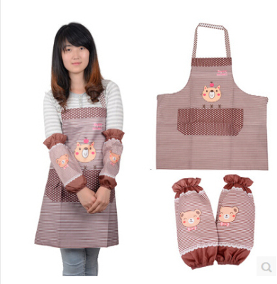 厨房防水 可爱小熊 卡通袖套长款+卡通围裙 围裙 韩 版 一套装