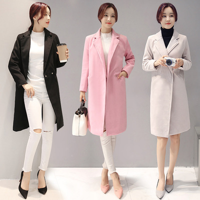 欢子女装 2016秋季韩版新款 时尚潮女中长款毛呢子大衣女外套
