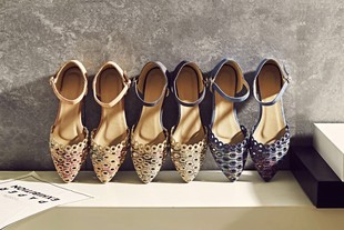 2016年夏季新款镂空电镀舒适单鞋韩版甜美平底鞋尖头浅口时尚女鞋