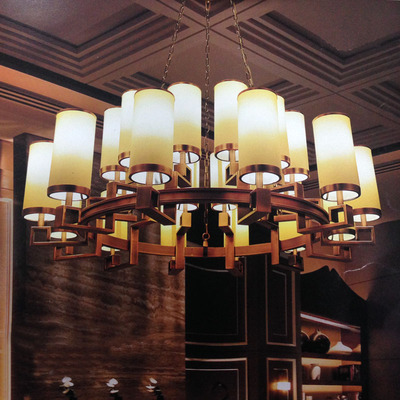 新中式吊灯 酒店包间餐饮吊灯客厅餐厅会所双层铁艺布罩中式吊灯