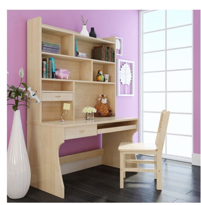 特价实木台式电脑桌多功能带书架组合写字台松木儿童书桌书柜简约