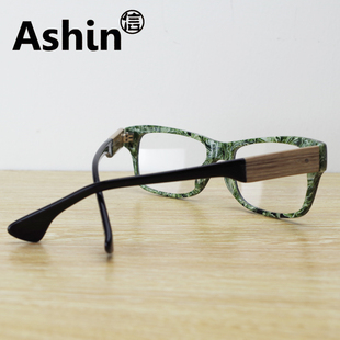 包邮Ashin黑框复古眼镜框vintage木质时尚板材镜腿饰品近视镜框架