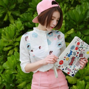 2016韩版女装 夏装时尚新款刺绣立领修身气质衬衫NP7070