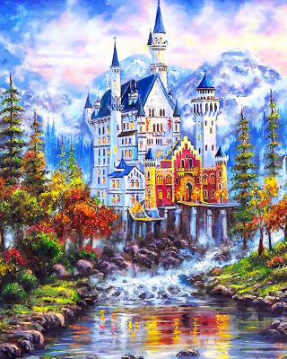diy数字油画包邮特价手绘客厅抽象欧式装饰画40*50俄罗斯雪山城堡