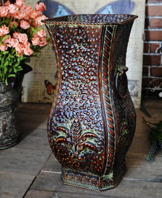 美式乡村复古欧式铁艺花瓶电视柜客厅创意浮雕玄关花瓶摆件孤品特