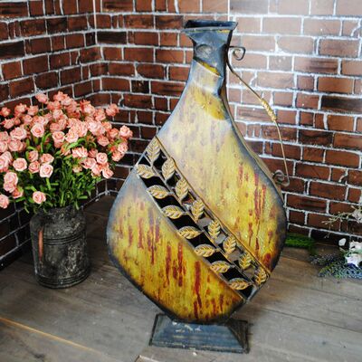 vintage东南亚美式乡村铁艺复古做旧镂空客厅落地花瓶摆件孤品特