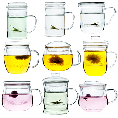 加厚花茶杯办公三件式泡茶杯过滤透明耐热高温带盖玻璃杯茶具套装