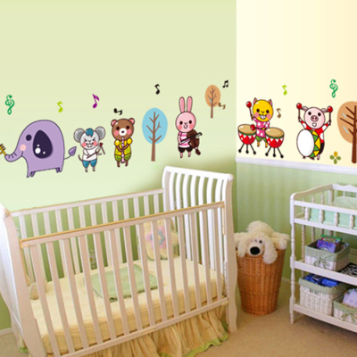 可爱卡通儿童房墙贴纸动物贴画宝宝卧室婴儿房幼儿园布置动物乐队