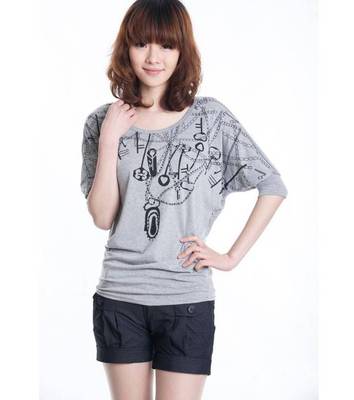 2016韩版大码女装短袖蝙蝠衫宽松中长款中袖T恤圆领打底衫女 蝙蝠