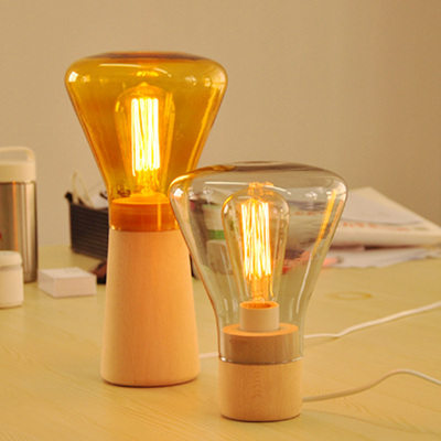 现代简约设计师原木装饰台灯创意手工玻璃床头酒吧调光台灯
