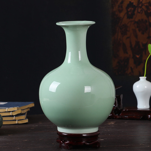 景德镇陶瓷器青釉花瓶花器现代简约家居装饰品客厅工艺品台面摆件