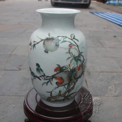 景德镇陶瓷花瓶摆件名家手绘多子多福冬瓜瓶客厅花瓶饰品俞金喜