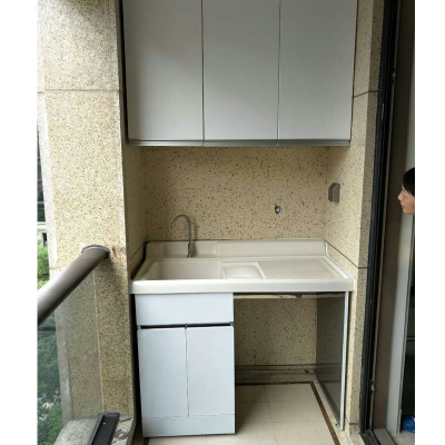 上海定制一体式可切角阳台洗衣机柜带搓衣板洗衣柜切角洗衣柜组合