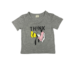 女童短袖T恤 2016夏装新款灰色圆领小狗卡通印花女童T恤