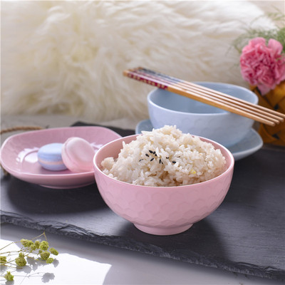 韩式彩晶瓷米饭碗 两碗两盘两筷套装  釉下彩糖果色瓷器餐碗饭碗