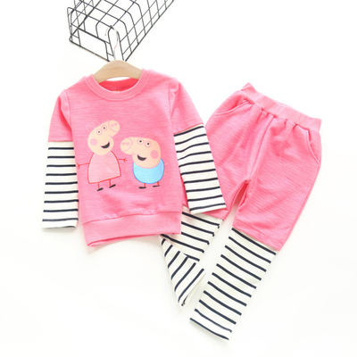 女童小猪佩奇条纹套装2016秋季女宝宝2-4-6岁休闲运动卫衣两件套