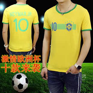 2016夏季奥运会巴西国家队巴萨内马尔男纯棉短袖T恤足球队衣球服