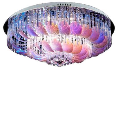 紫色吸顶灯遥控变色现代水晶灯客厅主卧室酒店圆形直径50厘米80CM