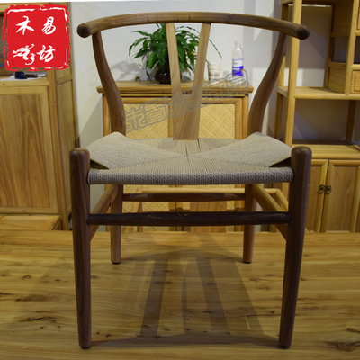 榆木免漆麻绳椅子Y型中式圈椅禅意椅子中式茶楼休闲椅现代新中式