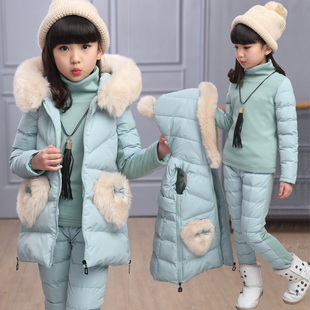女童冬装2016新款秋冬童装中大童套装加绒加厚保暖棉衣棉服三件套