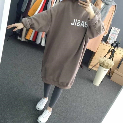 2016秋季新款韩版女装学生字母宽松长袖套头加绒长款卫衣外套女潮