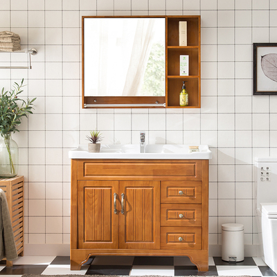简约现代橡木落地浴室柜组合卫浴镜柜洗脸盆洗手池洗漱台盆卫生间