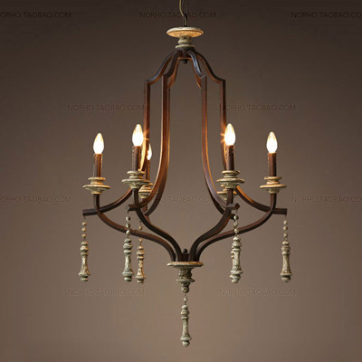 美式风实木吊灯简约蜡烛吊灯设计师复古客厅餐厅灯饰个性创意法式