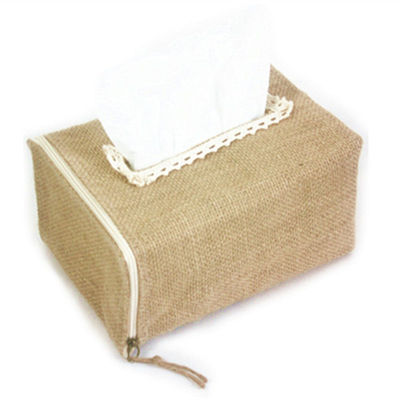 zakka创意棉麻抽纸盒纸巾抽布艺纸巾套收纳盒 复古黄麻有盖纸巾盒