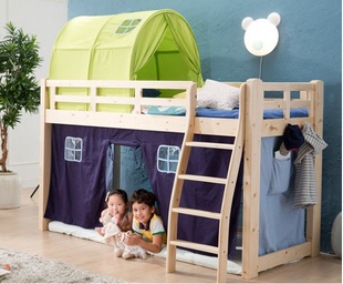 特价松木儿童床实木组合床宜家半高床男女孩四面护栏帐篷床可定制