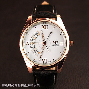 新款韩版情侣时尚精品指针腕表白盘黑带商务手表
