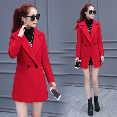 2016新款韩版修身显瘦加厚中长款呢子大衣女冬长袖羊毛风衣外套潮